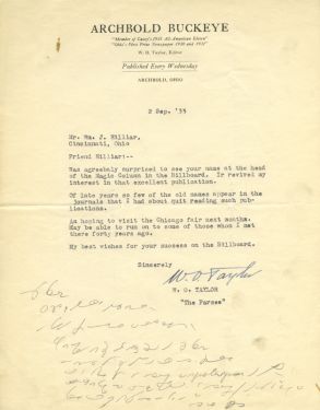 W.O. Taylor TLS to William Hilliar